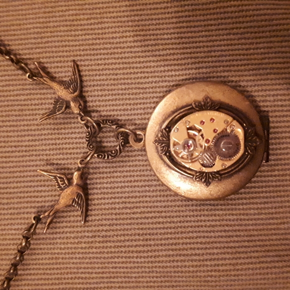 Brass watch movement locket necklace - Picture 3 of 5